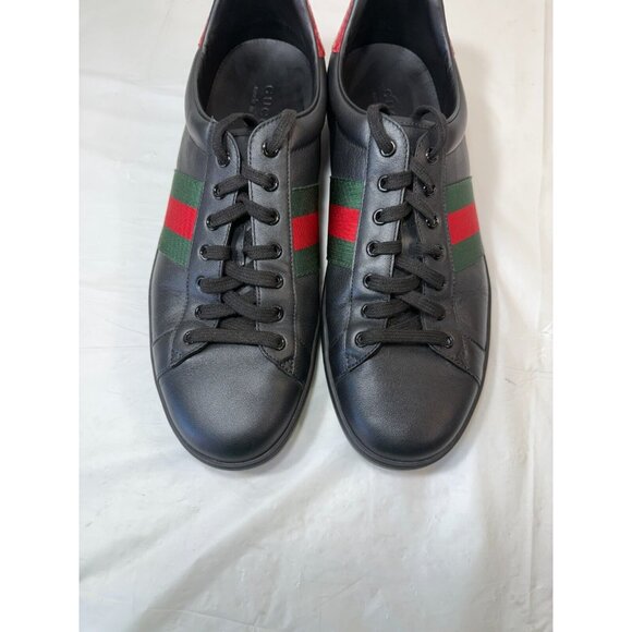 Gucci Ace Black Leather Python Embossed Leather Lace Up Sneakers Men size12 - Picture 14 of 16